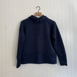 NIKE Dri-Fit Training Hoodie Pullover Rib Texture Swoosh Logo Navy Blue Size XS